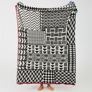 geometric pattern cotton blanket with stripe edge, view 10 - MRSLM