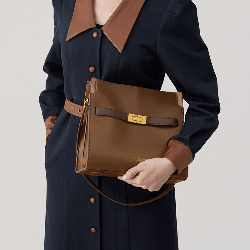 split leather bucket tote, view 4 - MRSLM