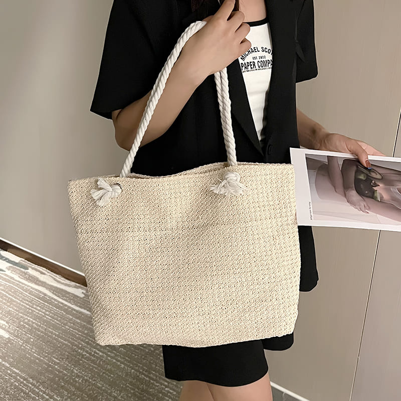 straw weave summer beach tote, view 5 - MRSLM