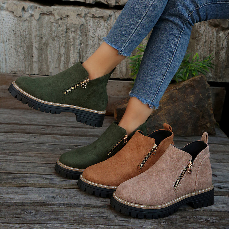 Women's suede chunky side-zip ankle boots, view 9 - MRSLM
