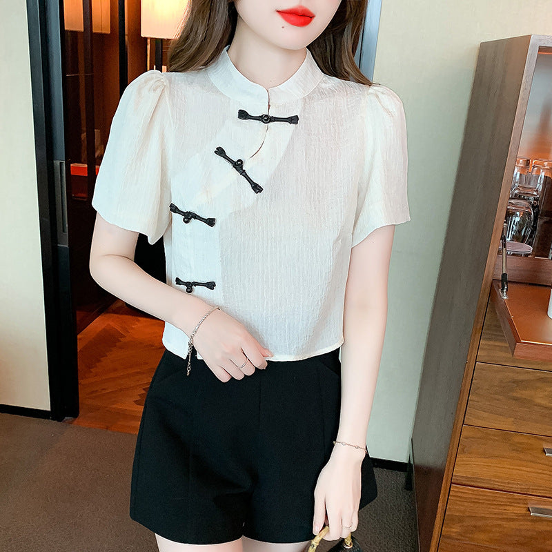 knot button short summer shirt, view 6 - MRSLM