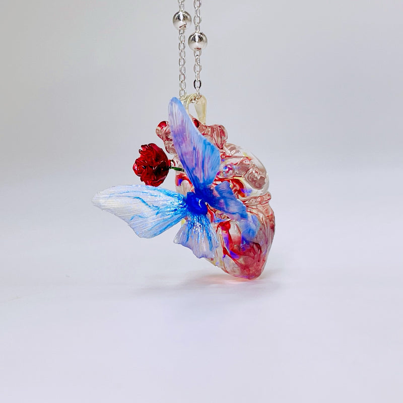 butterfly heart sterling silver necklace, view 6 - MRSLM