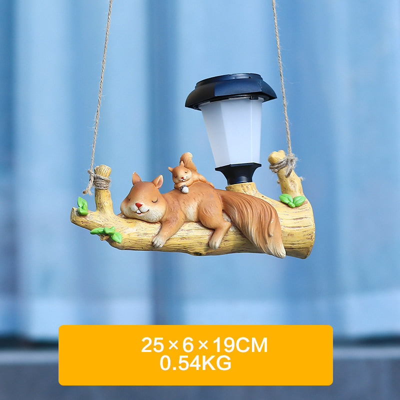 solar-powered resin sloth squirrel statue, view 3 - MRSLM