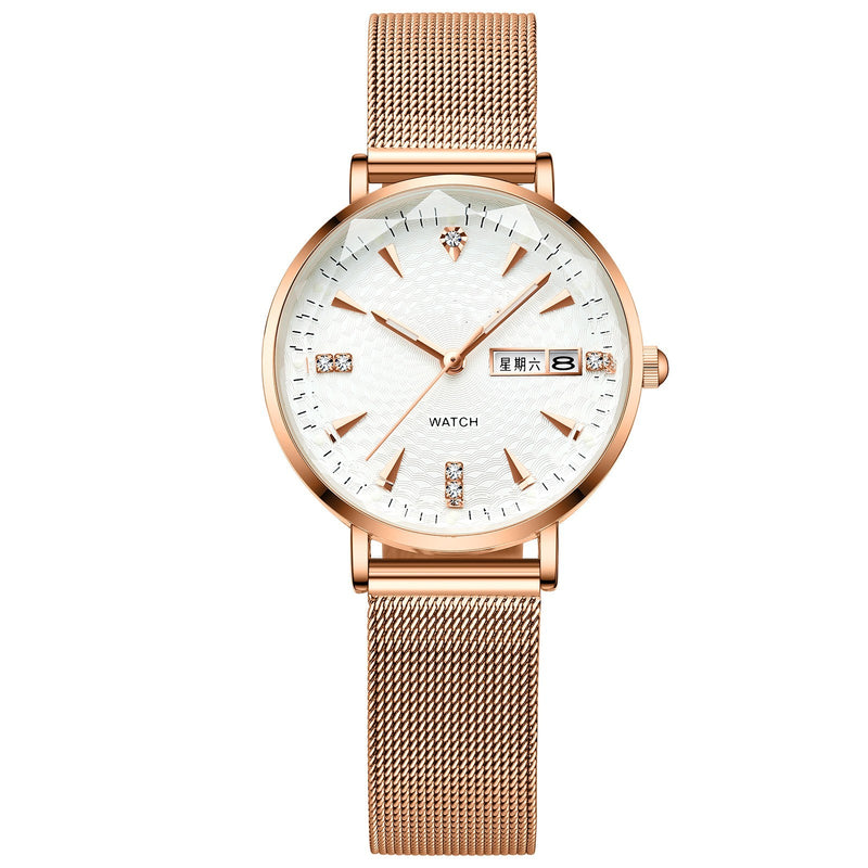 Women's rose gold mesh belt quartz watch, view 6 - MRSLM
