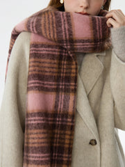 pink plaid tassel scarf, view 2 - MRSLM