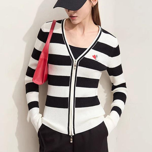 striped V-neck zip cardigan - MRSLM