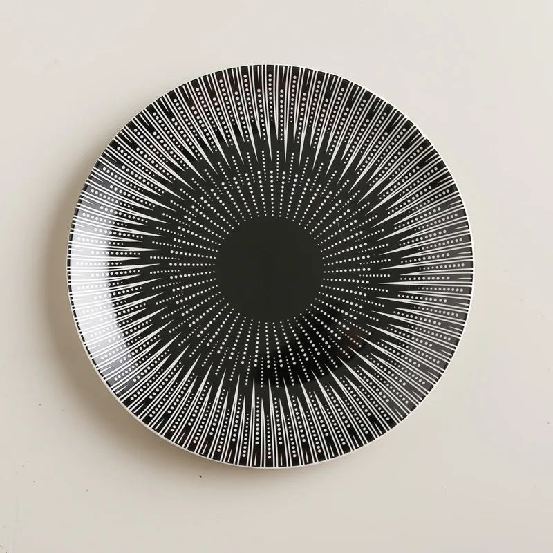 geometric pattern ceramic dinner plate set, view 4 - MRSLM