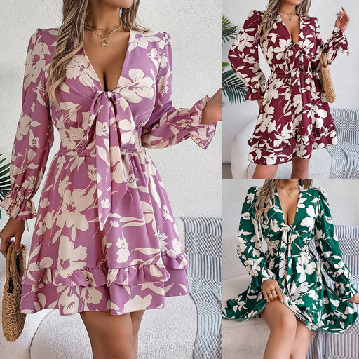 women's flower ruffled A-line dress - MRSLM