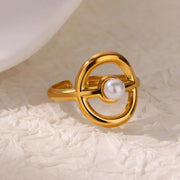 gold-tone imitation pearl ring, view 9 - MRSLM