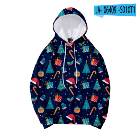 Christmas Element Printed Detachable Hooded Loose Women's Sweater