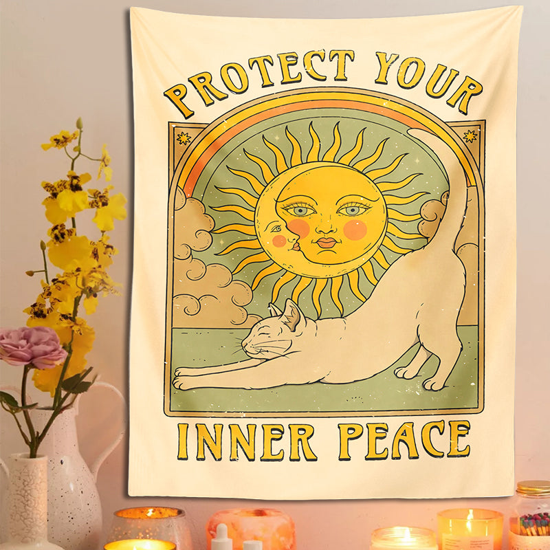 Sun moon cat tapestry wall hanging, view 5 - MRSLM