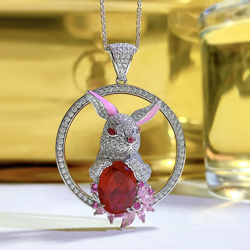 rabbit pendant necklace dove blood red, view 3 - MRSLM