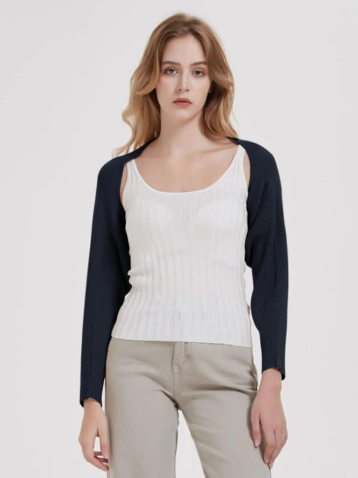 long sleeve knit crop top cardigan, view 2 - MRSLM