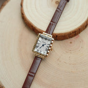 Women's rectangular leather strap antique watch, view 6 - MRSLM