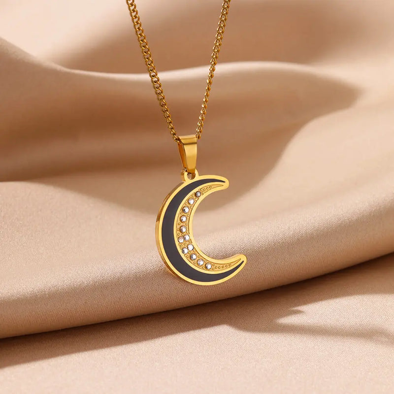 gold moon pendant necklace, view 4 - MRSLM