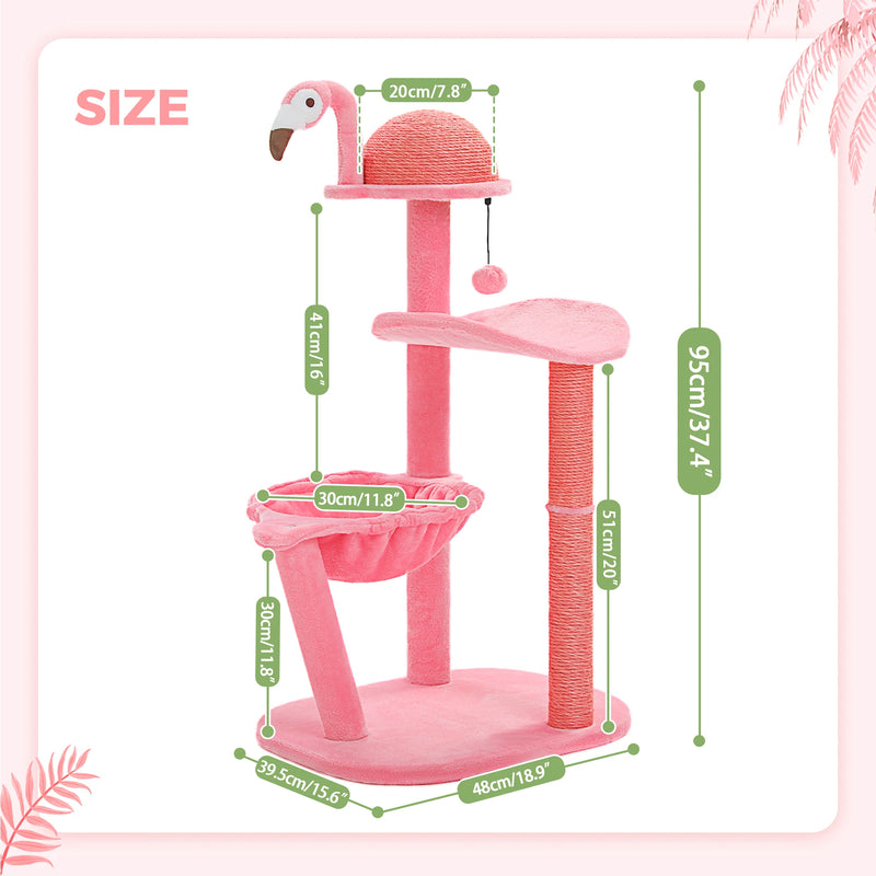 pink flamingo multi-level cat tree, view 10 - MRSLM