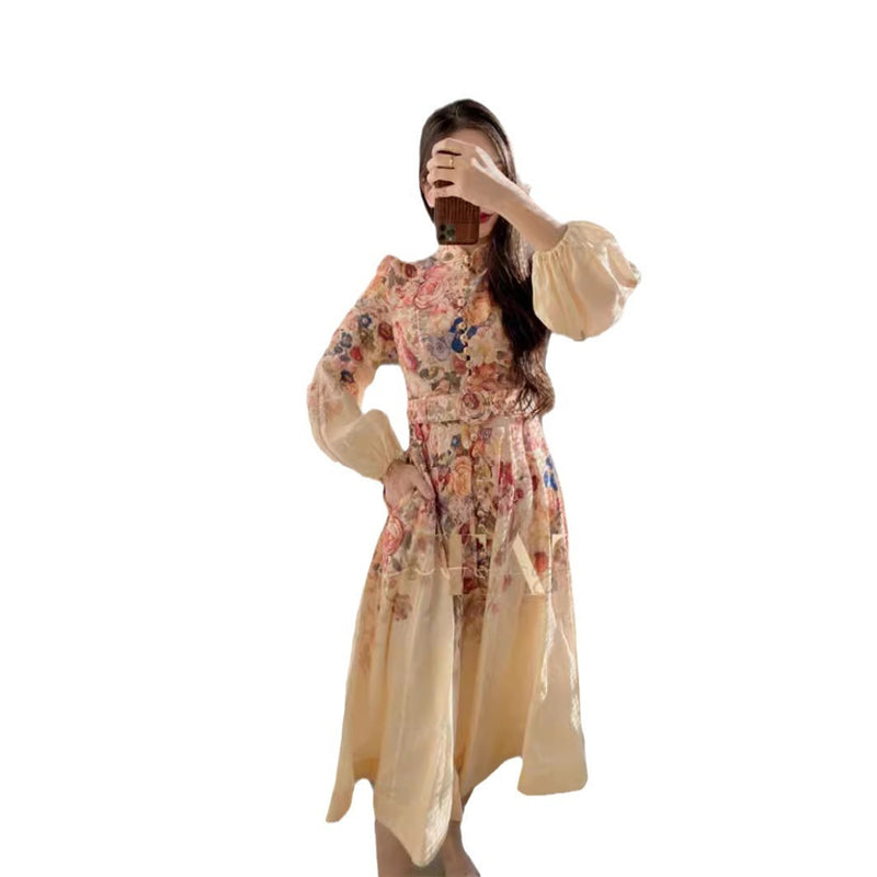 stand collar geometric print dress, view 4 - MRSLM