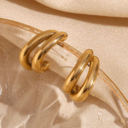 double layer banana shaped gold earrings, view 5 - MRSLM