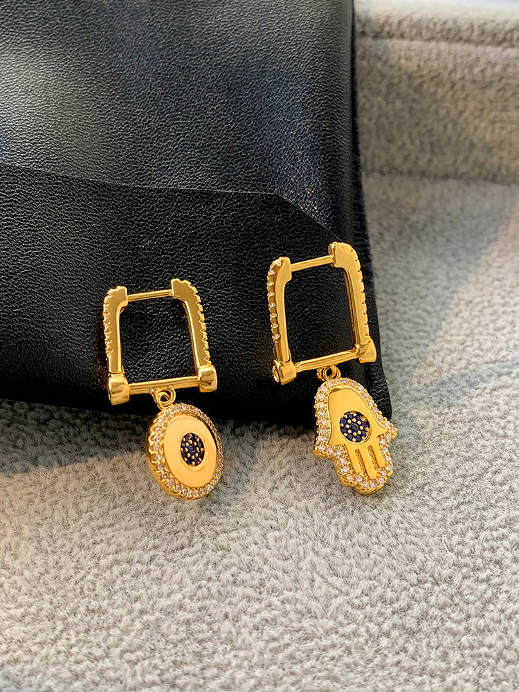 evil eye asymmetrical earrings, view 4 - MRSLM
