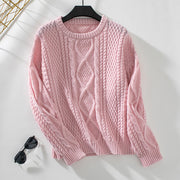 Women's pink retro cable knit sweater, view 3 - MRSLM