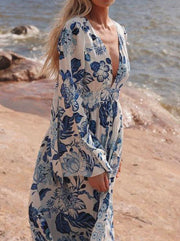 Printed long-sleeve backless maxi dress, view 4 - MRSLM