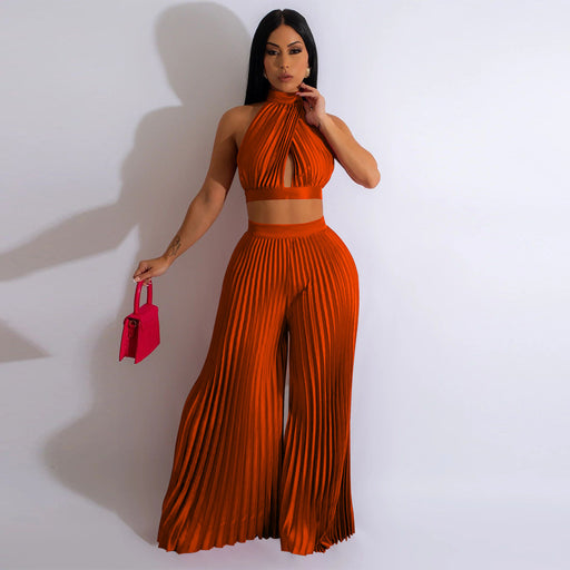 women's halter top and pleated wide-leg pants set - MRSLM
