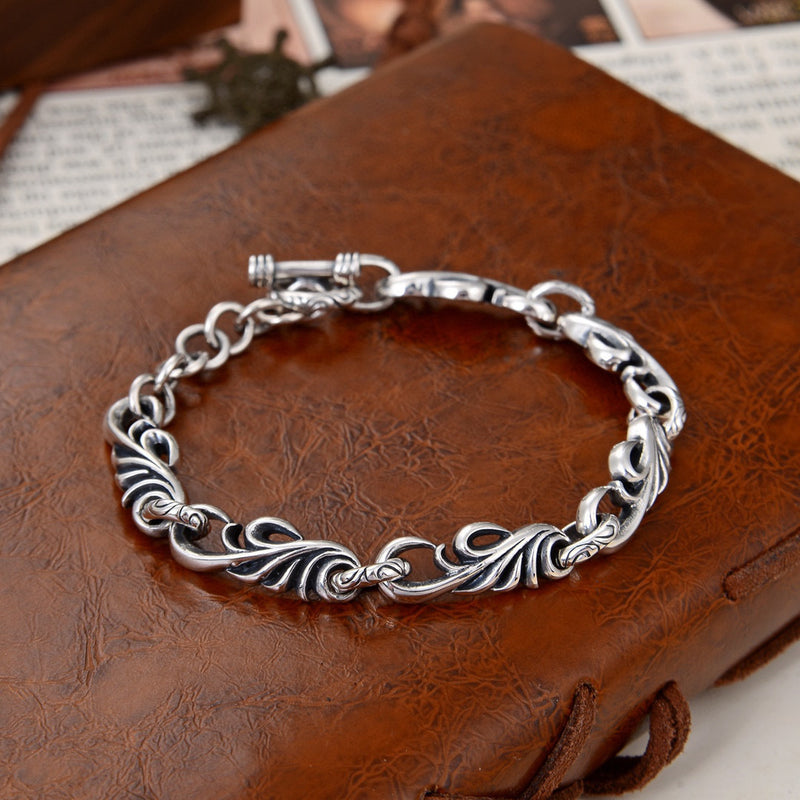 men's vine flower silver bracelet, view 5 - MRSLM
