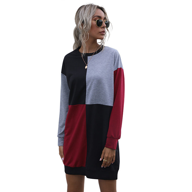 women's color contrast pullover dress, view 7 - MRSLM
