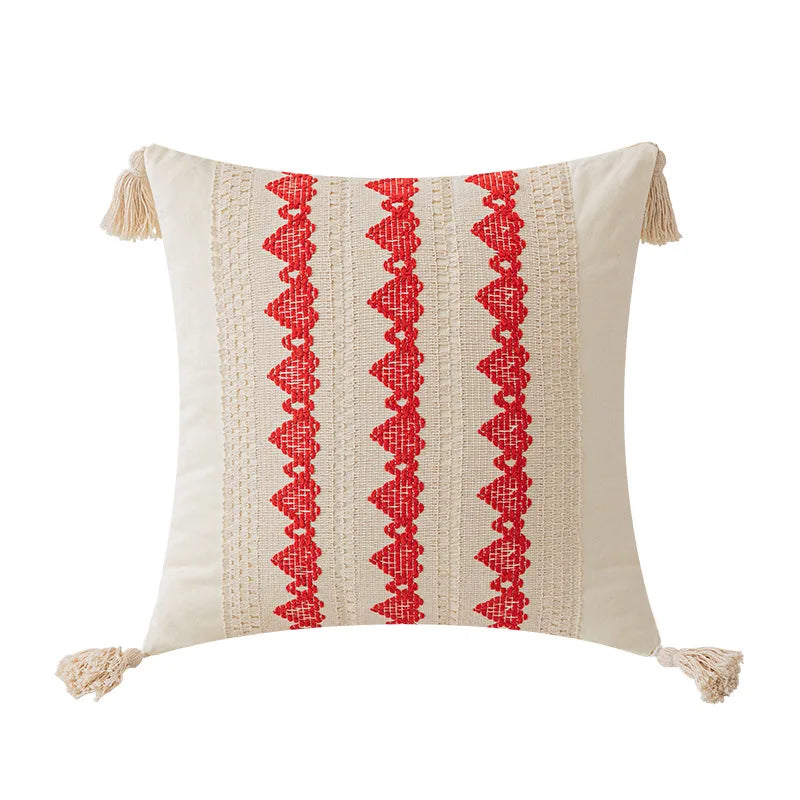 boho geometric tassel cushion cover, view 3 - MRSLM