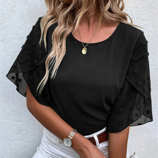 women's lace stitching petal sleeve summer top - MRSLM