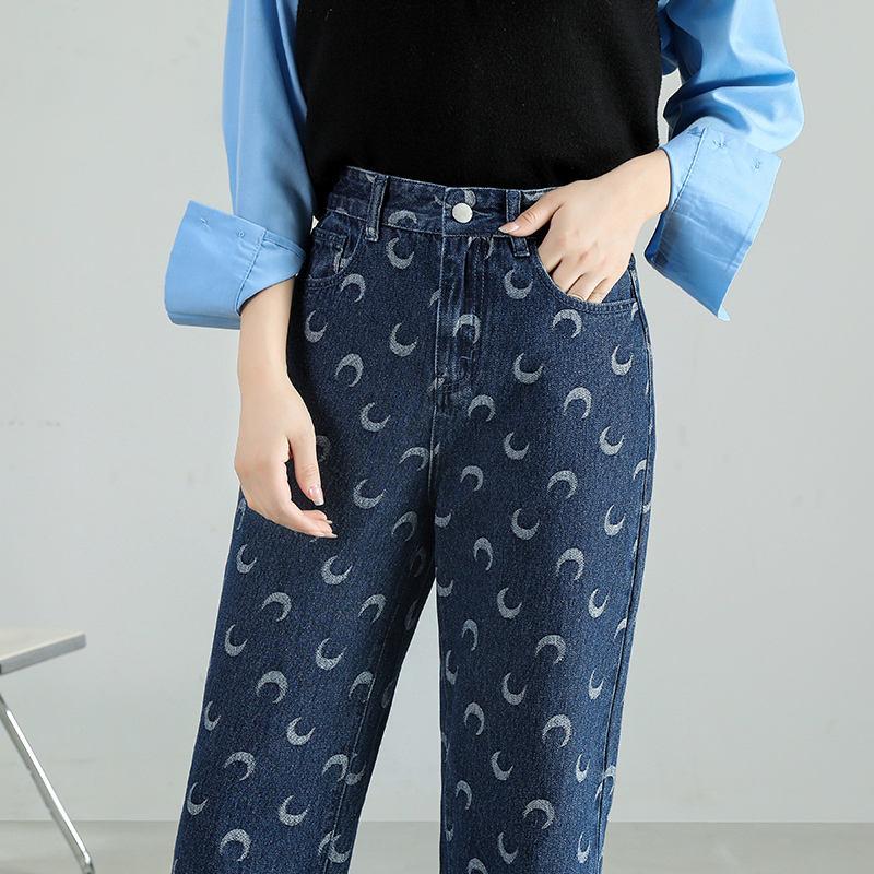 high-waist moon print baggy jeans, view 3 - MRSLM