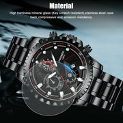 men's black stainless steel luminous quartz watch, view 5 - MRSLM