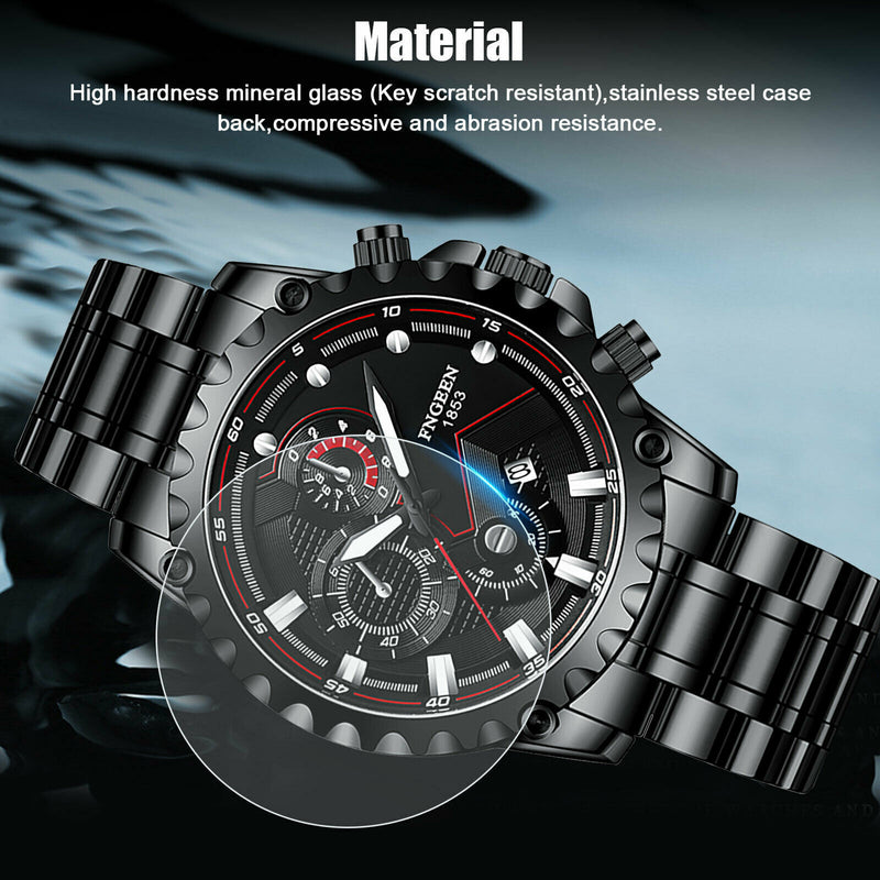 men's black stainless steel luminous quartz watch, view 5 - MRSLM