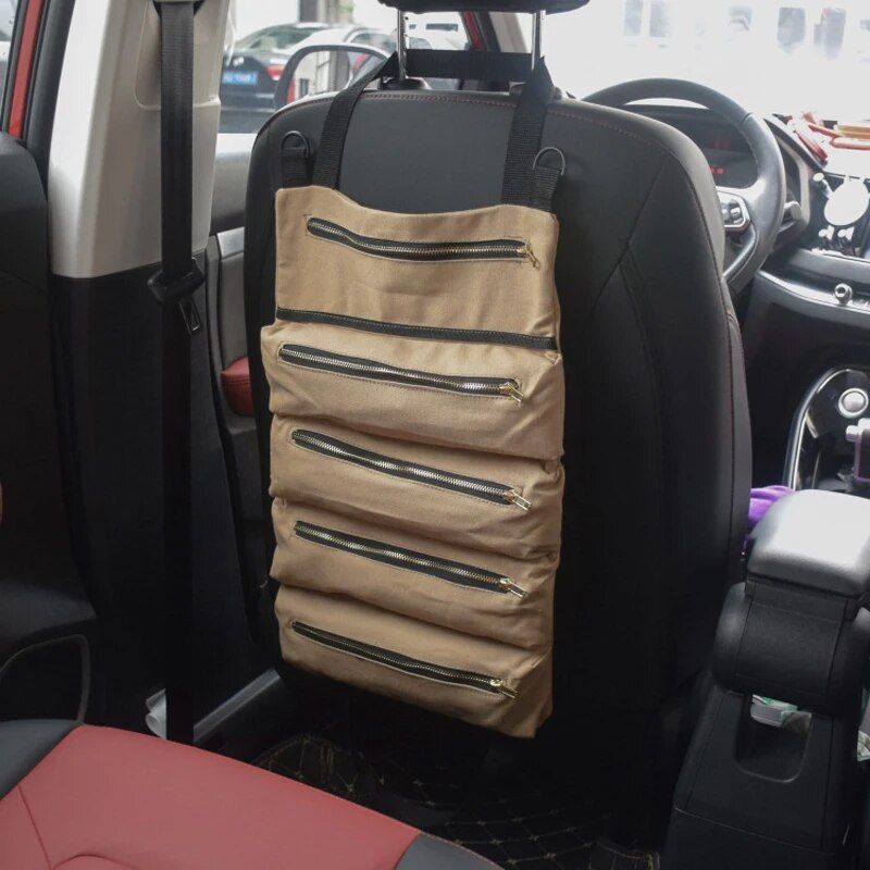 canvas car seat organizer foldable storage bag, view 5 - MRSLM