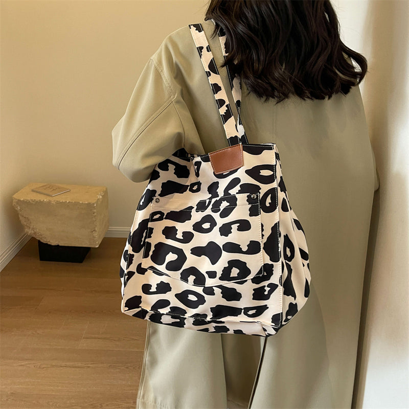 leopard print canvas shoulder bag, view 12 - MRSLM