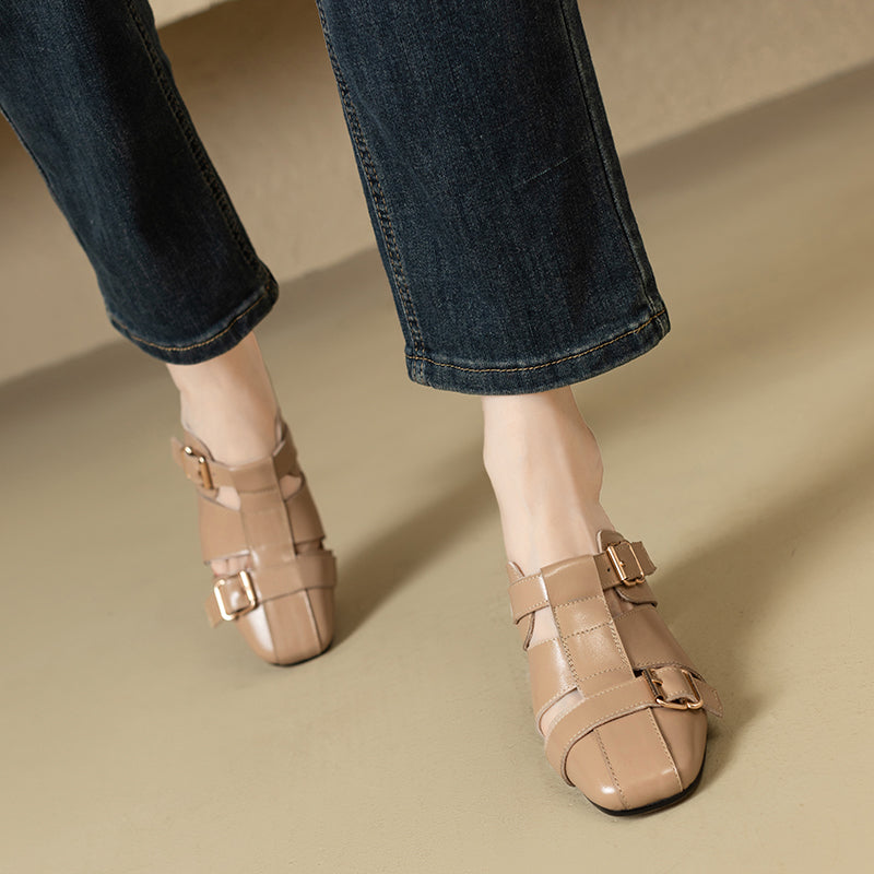 Embroidered leather high heel slippers, view 26 - MRSLM