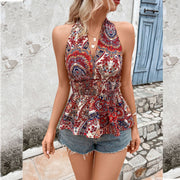 women's red halter backless tank top - MRSLM