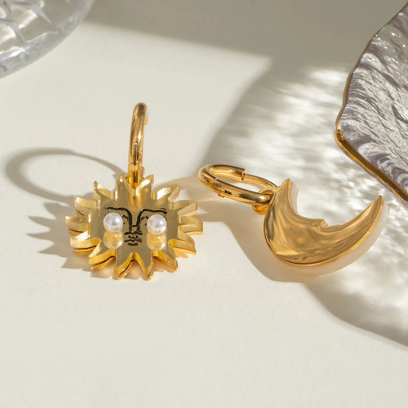 sun and moon shell pearl hoop earrings, view 5 - MRSLM
