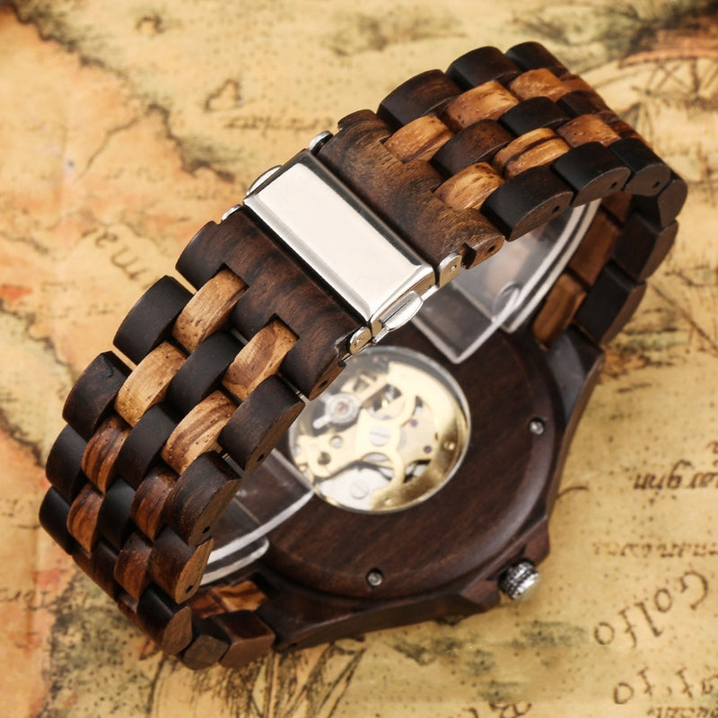 ebony zebra wood automatic watch, view 10 - MRSLM