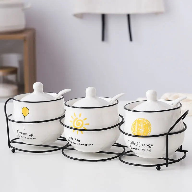 Ceramic spice jar set with spoon and lid, view 7 - MRSLM