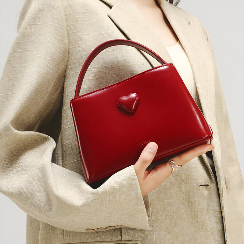 red cowhide leather handheld bag, view 3 - MRSLM