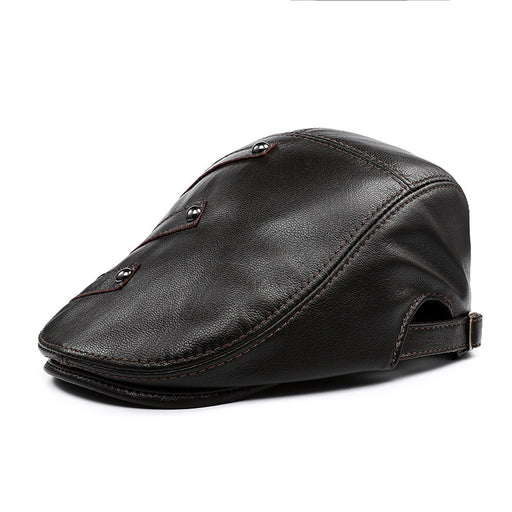 Men's black leather newsboy beret cap - MRSLM