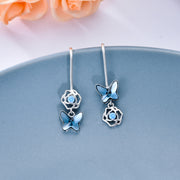 925 silver blue crystal butterfly drop earrings, view 5 - MRSLM