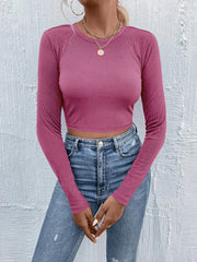 Women's round neck long sleeve knit top, view 7 - MRSLM