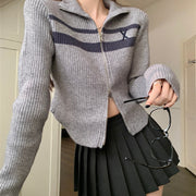 women's slim zip stand collar sweater coat - MRSLM