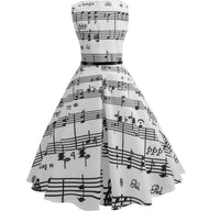 women's piano print dress, view 3 - MRSLM