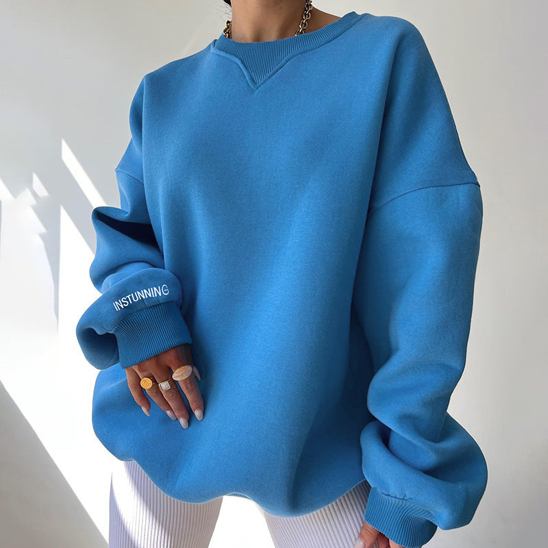 women's loose round neck pullover sweater, view 3 - MRSLM