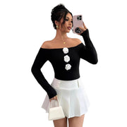 3D floral off-shoulder slim top, view 5 - MRSLM