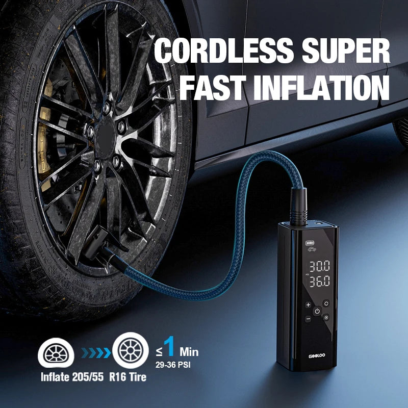 portable electric tire inflator pump with led light, view 3 - MRSLM