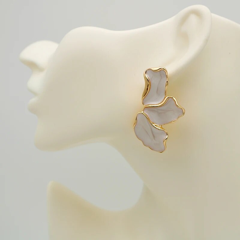 zinc alloy cream enamel petal earrings, view 6 - MRSLM